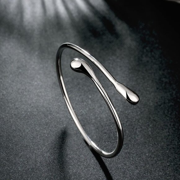 Handmade Silver Bangle Bracelet for Women 925 Sterling Silver Open Gift Box - Picture 2 of 5